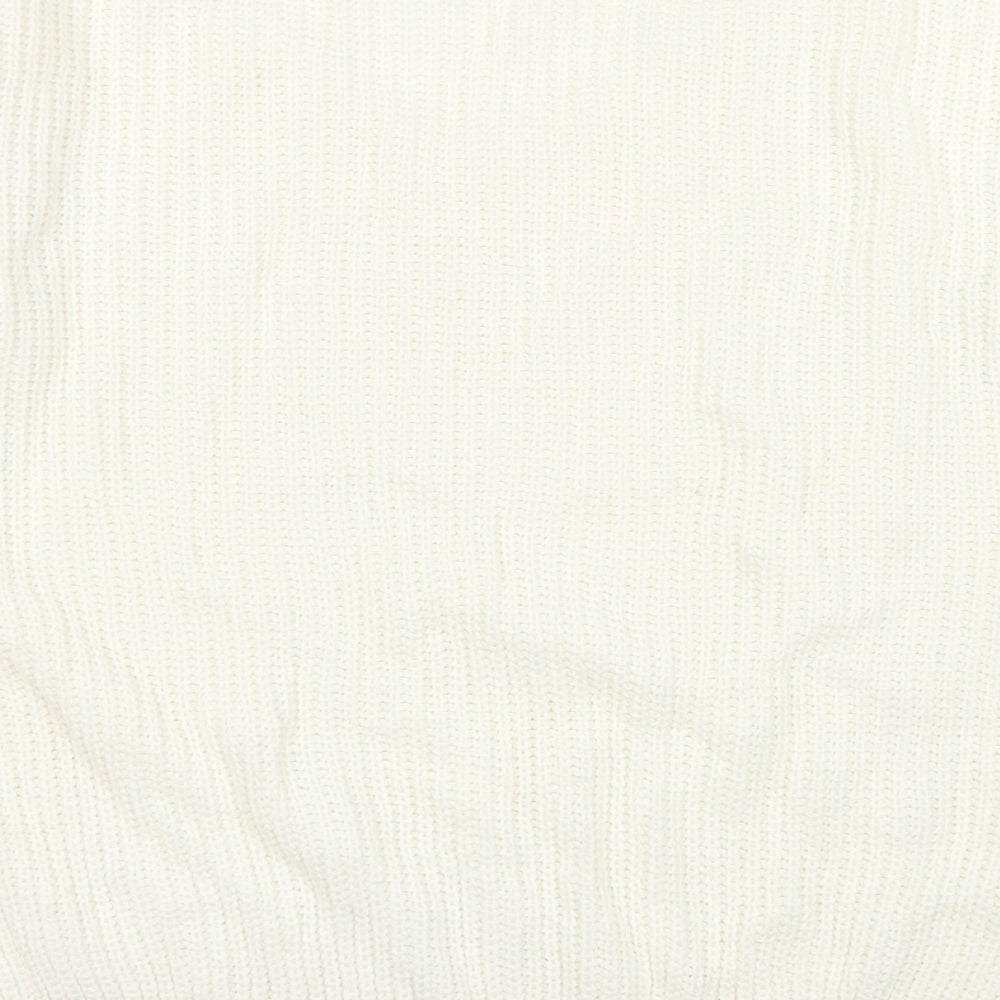 Boohoo Womens White V-Neck Acrylic Pullover Jumper Size S