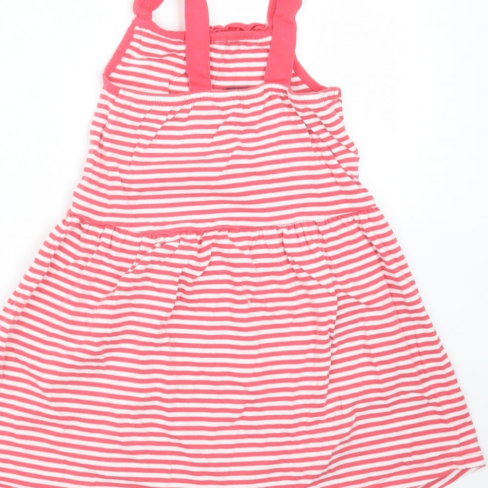 George Girls Pink Striped Cotton Fit & Flare Size 4-5 Years Round Neck
