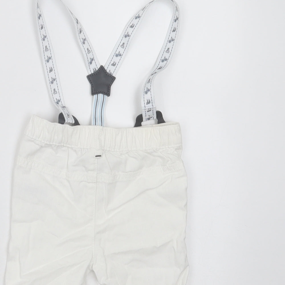 Nutmeg Baby White Cotton Trousers Size 9-12 Months - with braces