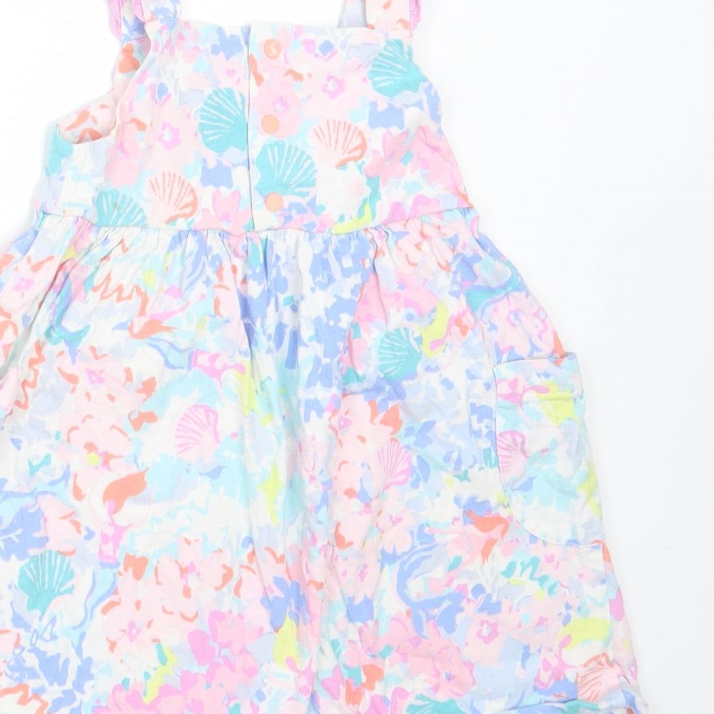 Joules Girls Multicoloured Floral Cotton T-Shirt Dress Size 12-18 Months Square Neck