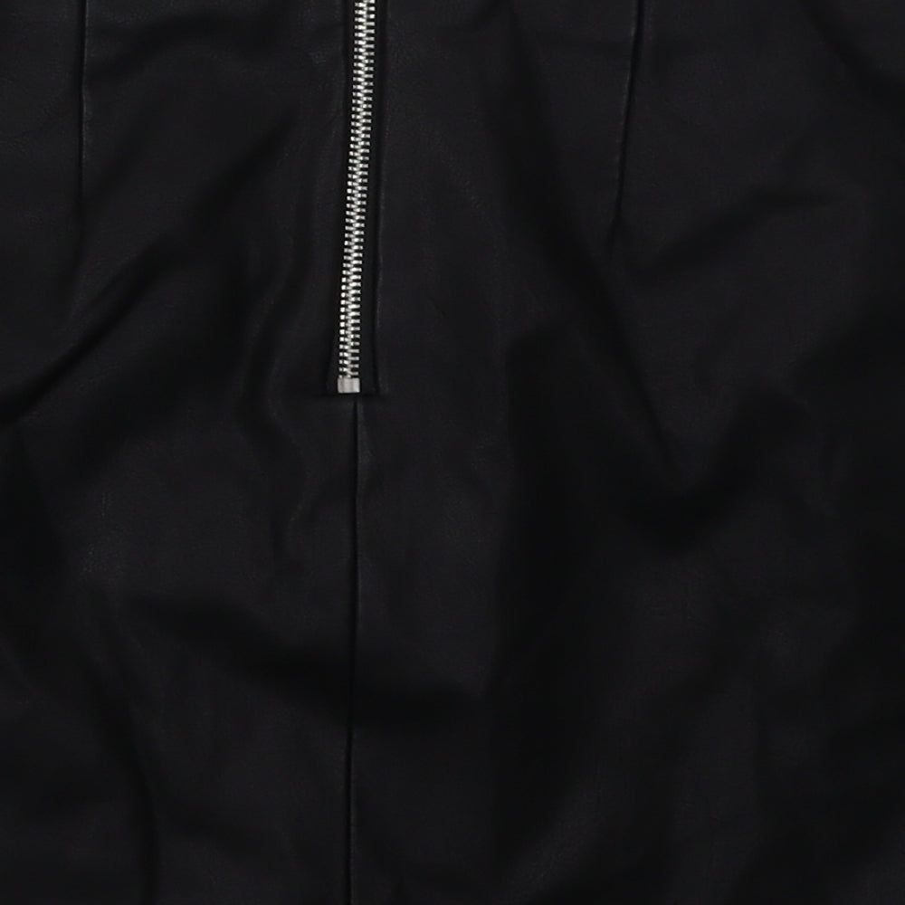 New Look Womens Black Polyurethane A-Line Skirt Size 6 Zip