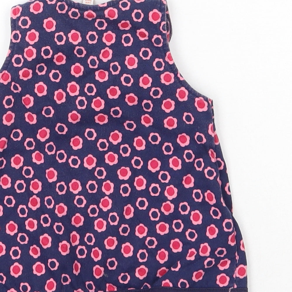 Blue Zoo Girls Blue Floral Cotton Pinafore/Dungaree Dress Size Newborn Round Neck Pullover