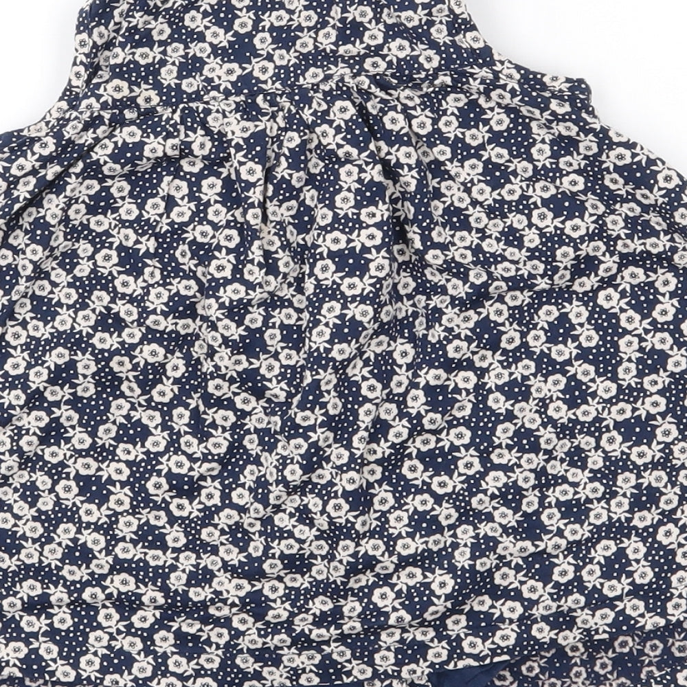 Debenhams Girls Blue Floral Cotton Shirt Dress Size 6-9 Months Round Neck Button - smock