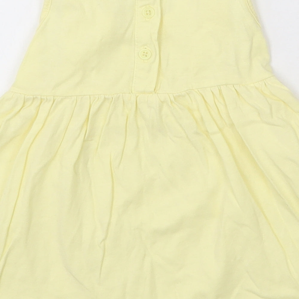 Matalan Girls Yellow Cotton Skater Dress Size 3-6 Months Round Neck Button