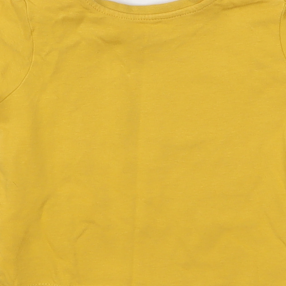 Primark Girls Yellow Cotton Basic T-Shirt Size 3-6 Months Round Neck Pullover - Happy