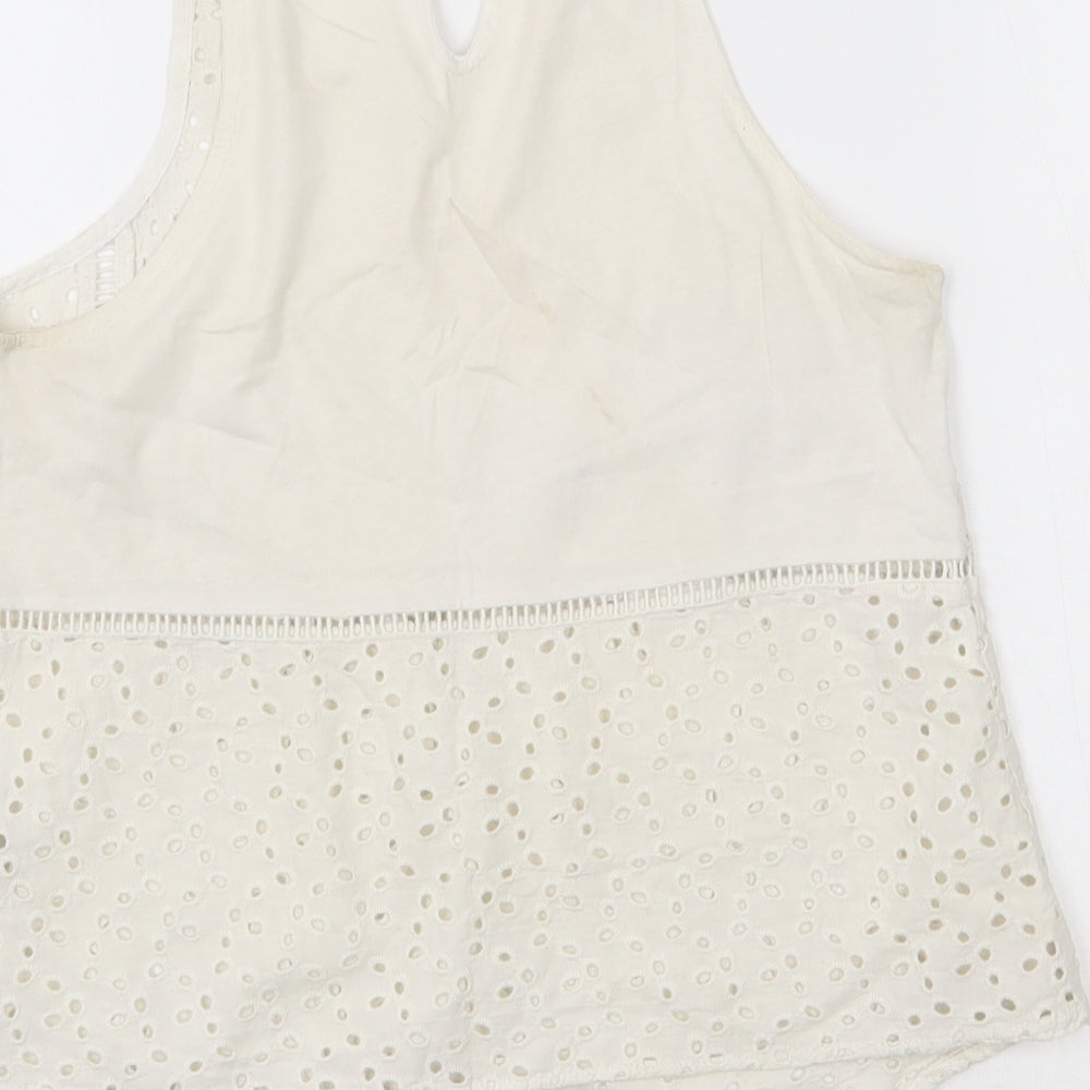 NEXT Womens Ivory Cotton Basic Tank Size S Scoop Neck
