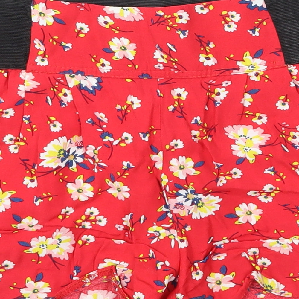 New Look Girls Red Floral Polyester Paperbag Shorts Size 11 Years Regular