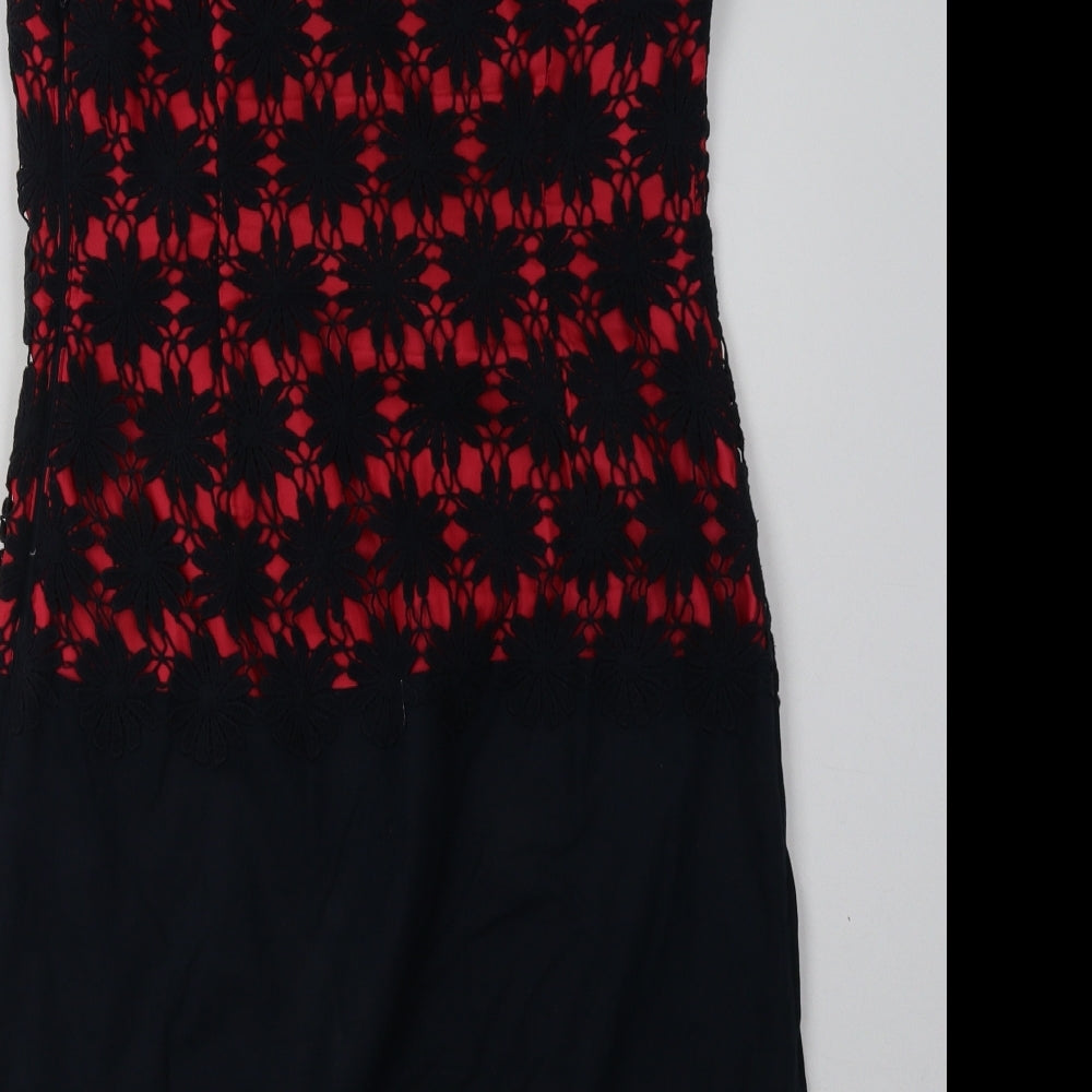 Debenhams Womens Red Floral Cotton Bodycon Size 8 Crew Neck Zip