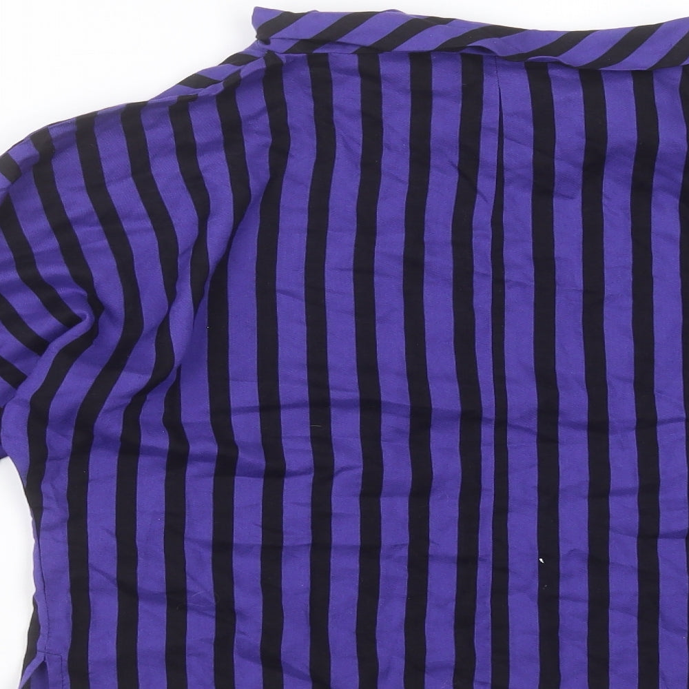 Ferrand Womens Blue Striped Viscose Basic Blouse Size 12 Round Neck