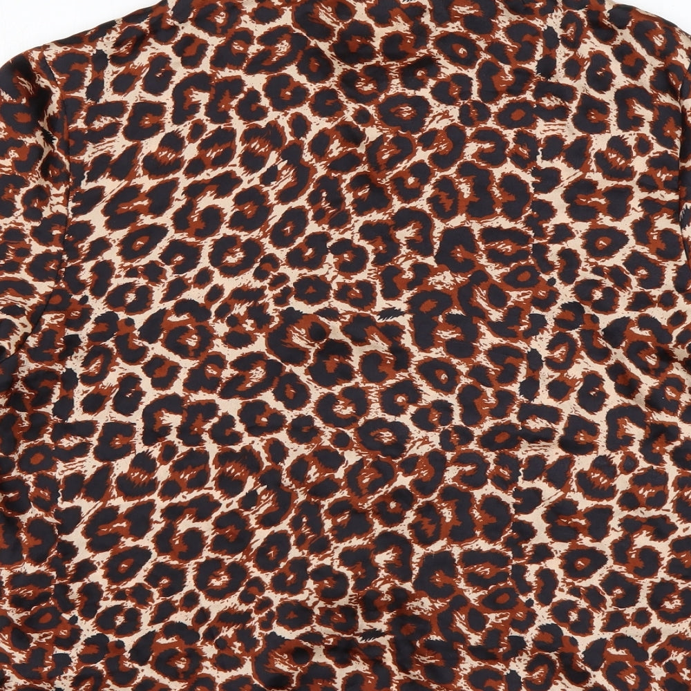 PRETTYLITTLETHING Womens Multicoloured Animal Print Polyester Basic Button-Up Size 14 Collared