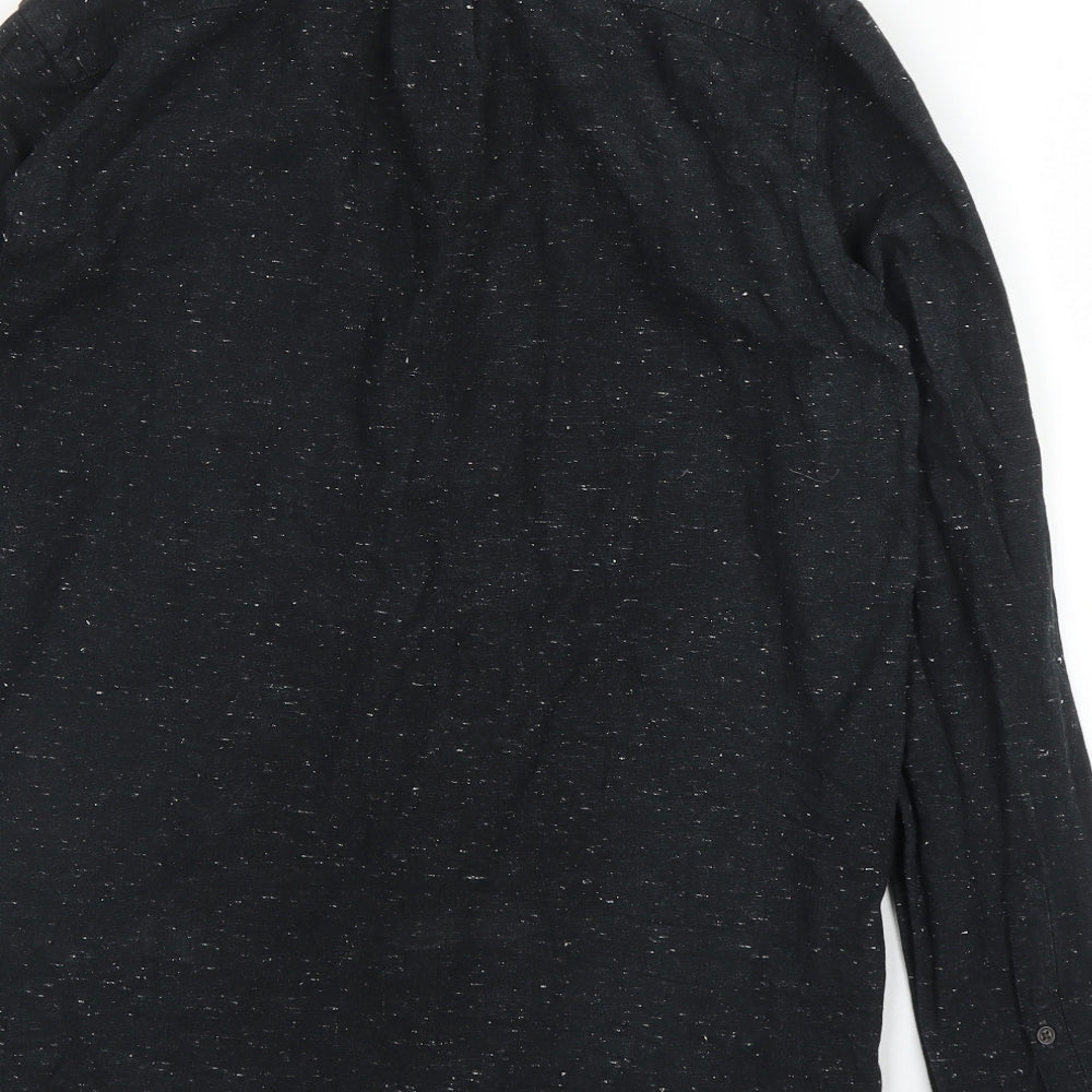 H&M Mens Black Cotton Button-Up Size S Collared Button