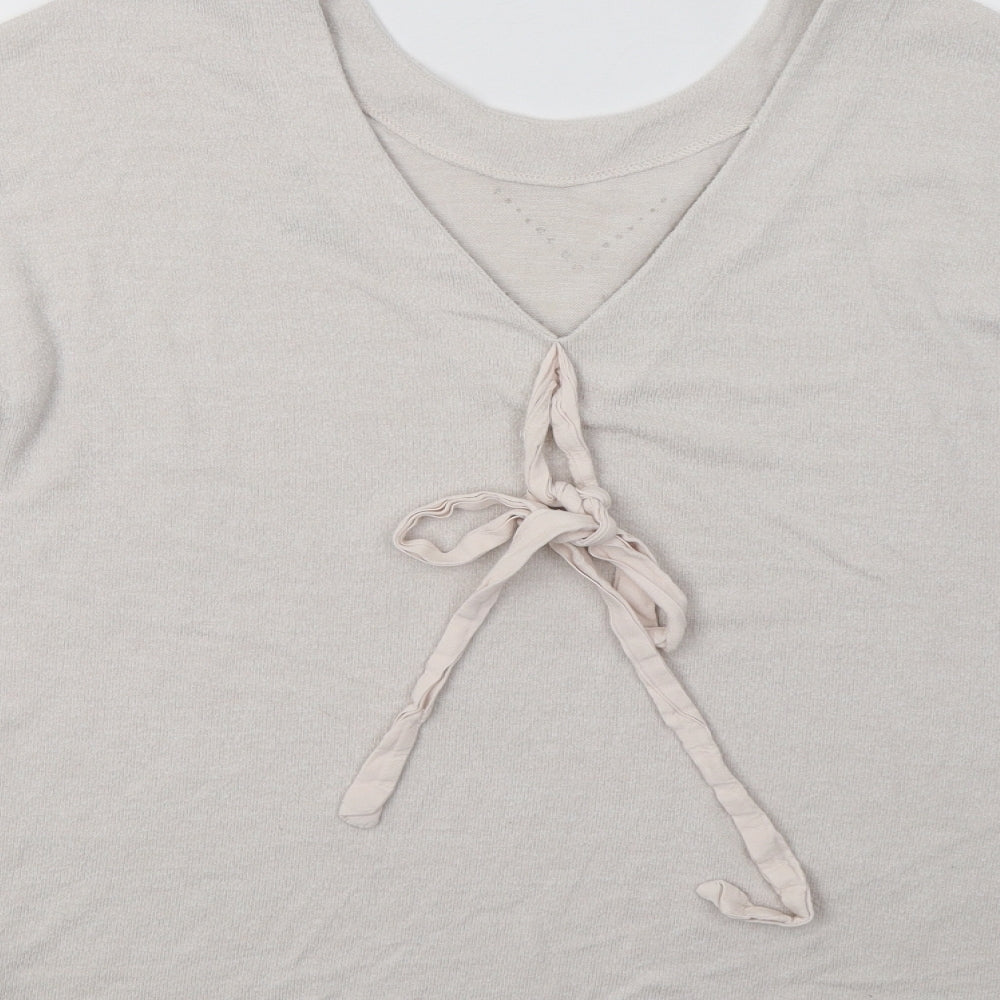 NEXT Womens Beige V-Neck Viscose Pullover Jumper Size 8