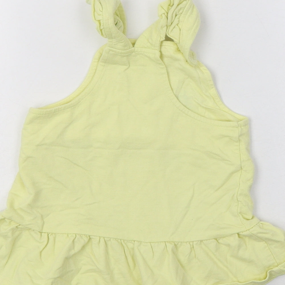 Nutmeg Baby Yellow Cotton Pinafore/Dungaree Dress Size 9-12 Months Square Neck Button
