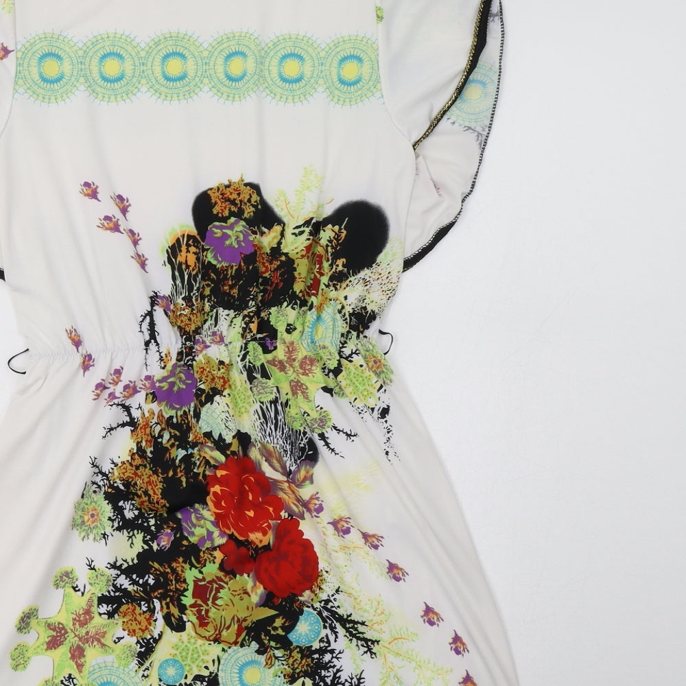 Jasmine Womens White Floral Polyester Fit & Flare Size S Boat Neck