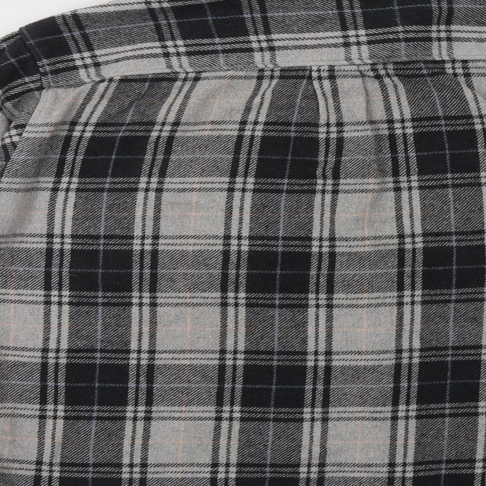 Le Frog Mens Grey Check Button-Up Size M Collared Button