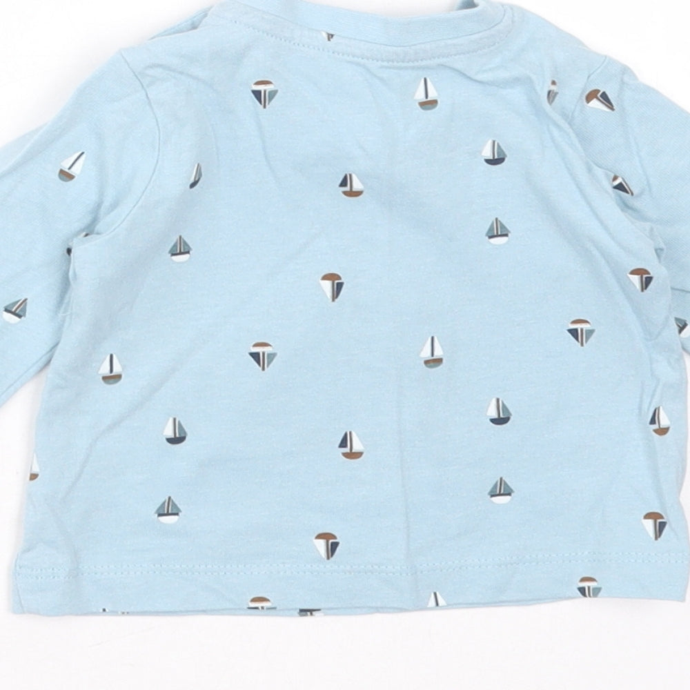 Matalan Baby Blue Cotton Basic T-Shirt Size 0-3 Months Round Neck - boat print