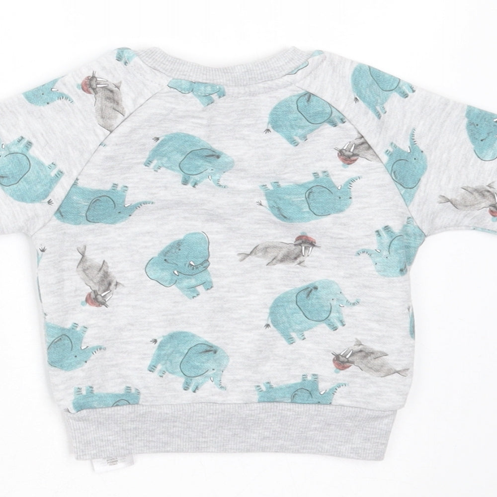 Primark Baby Grey Cotton Pullover Jumper Size 0-3 Months - elephant print