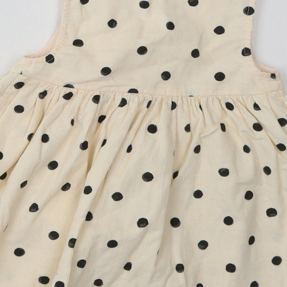 sainsburys Girls Beige Polka Dot Cotton A-Line Size 3-6 Months Crew Neck Button