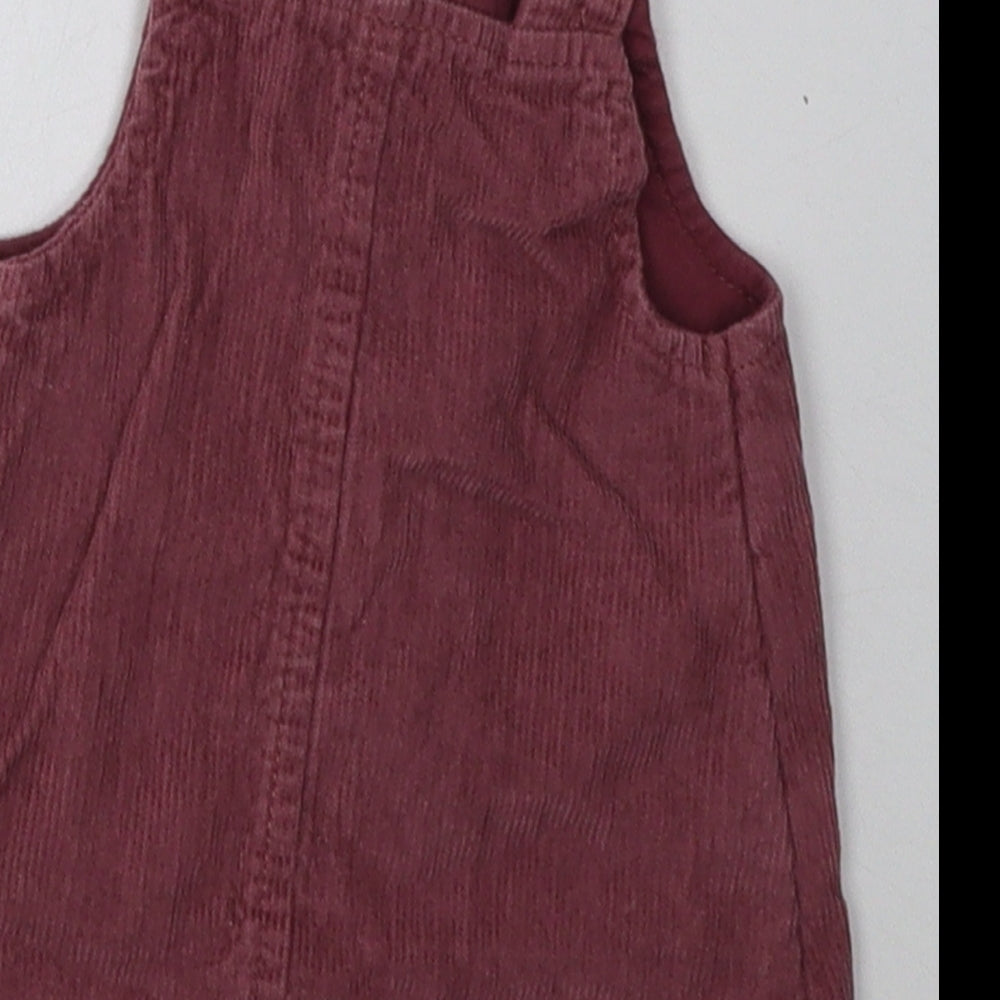 F&F Girls Purple Cotton Pinafore/Dungaree Dress Size 3-6 Months Square Neck Buckle