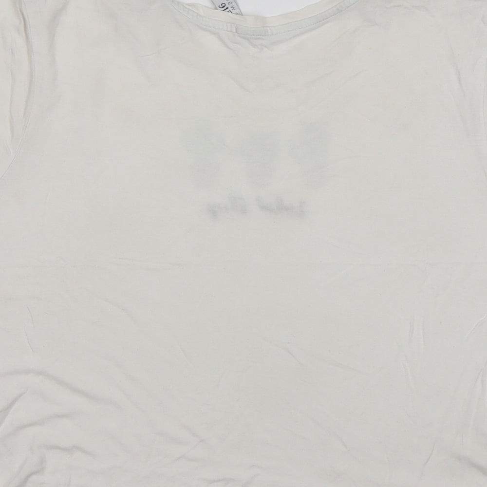 New Look Womens White Viscose Cropped T-Shirt Size M Round Neck