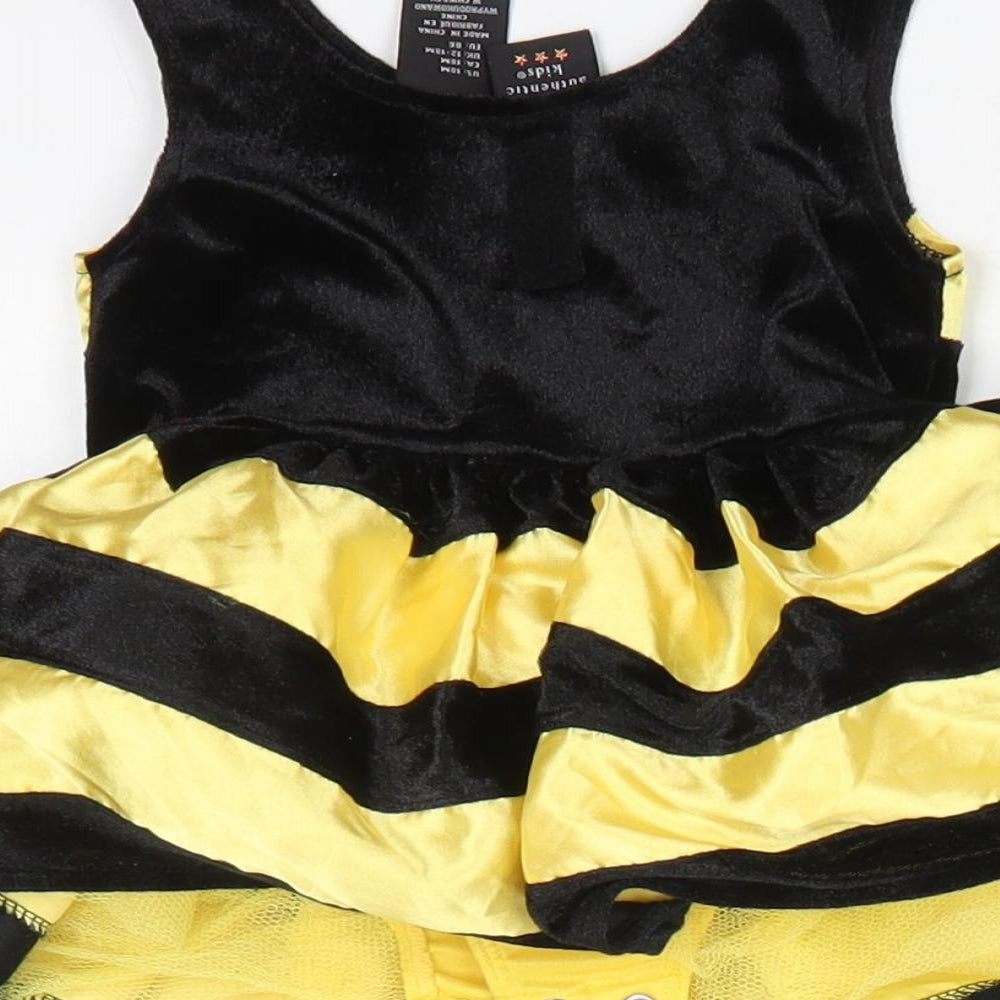Authentic Kids Baby Yellow Striped Polyester A-Line Size 18 Months Round Neck - Bumble Bee