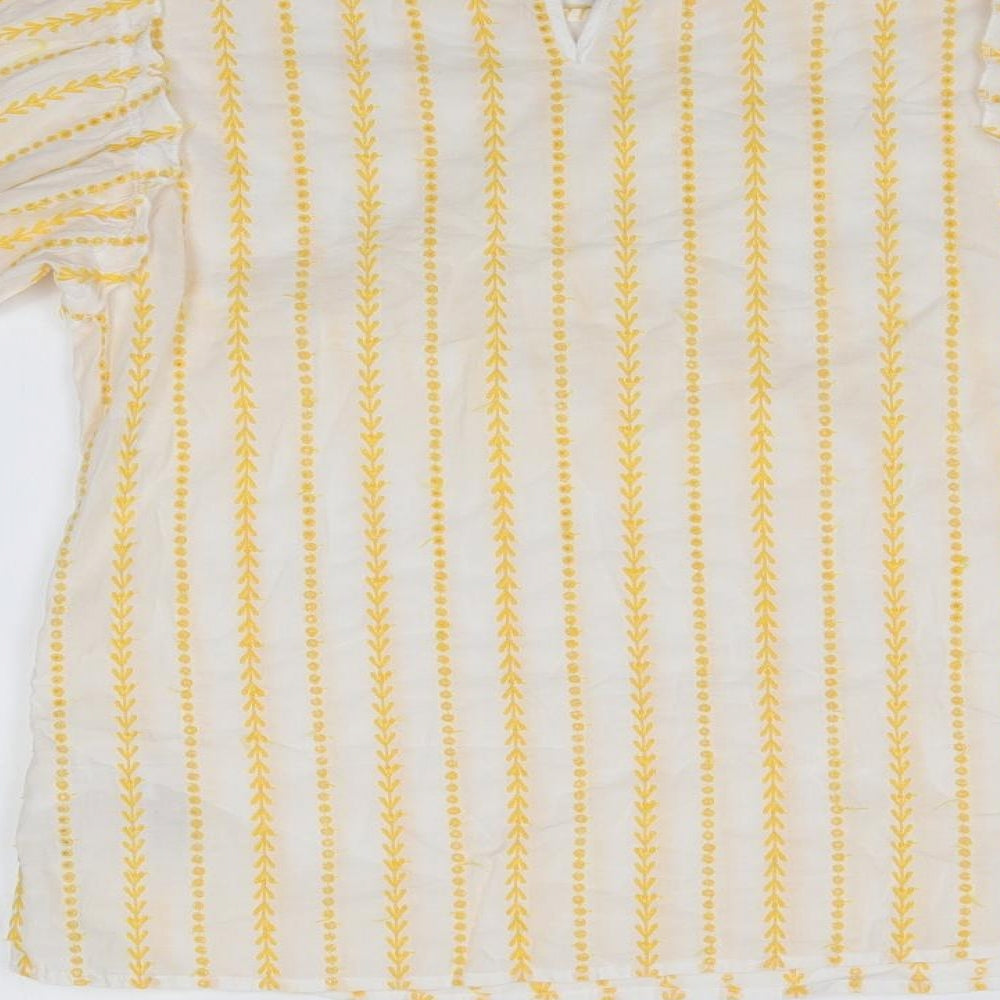 Dorothy Perkins Womens Yellow Striped 100% Cotton Basic Blouse Size 10 Round Neck