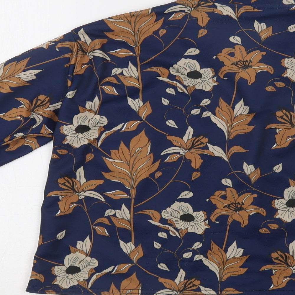 PRETTYLITTLETHING Womens Blue Floral Polyester Basic Button-Up Size 6 Collared