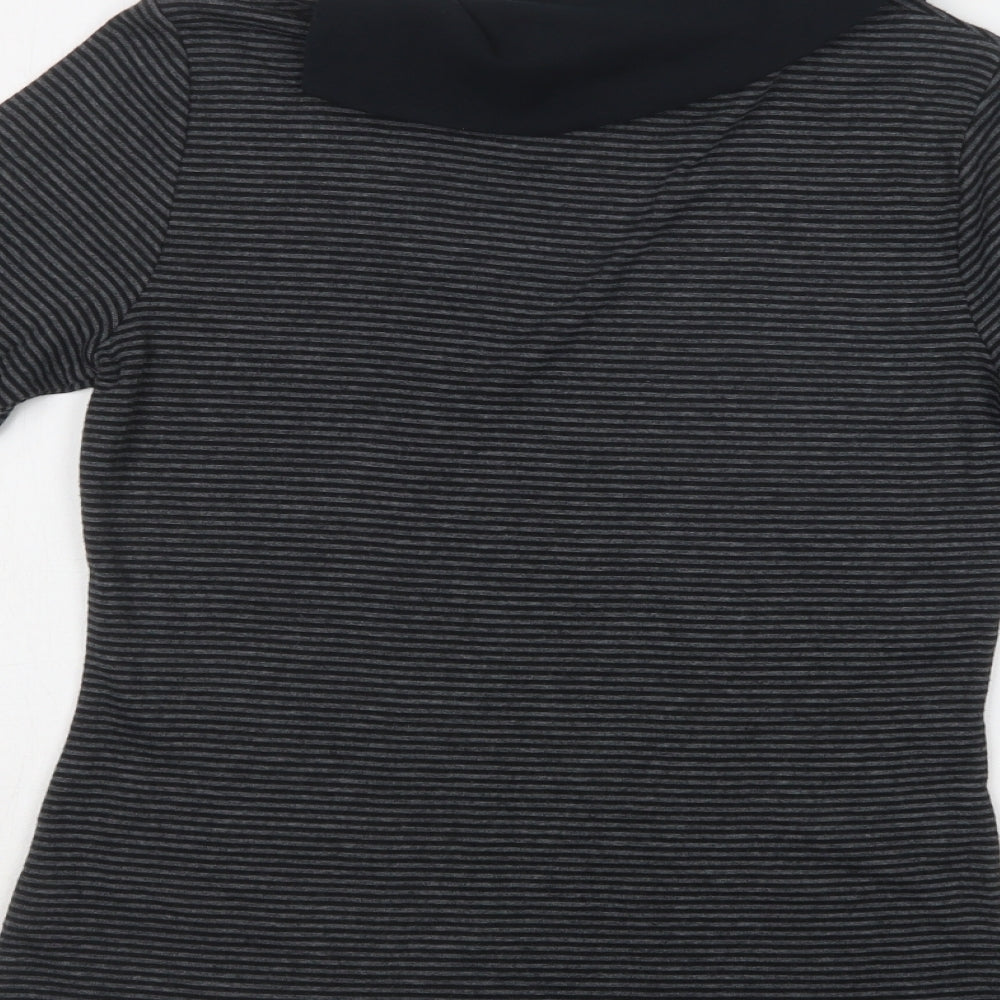 Marks & Spencer Womens Grey Striped Cotton Basic Blouse Size 12 Collared