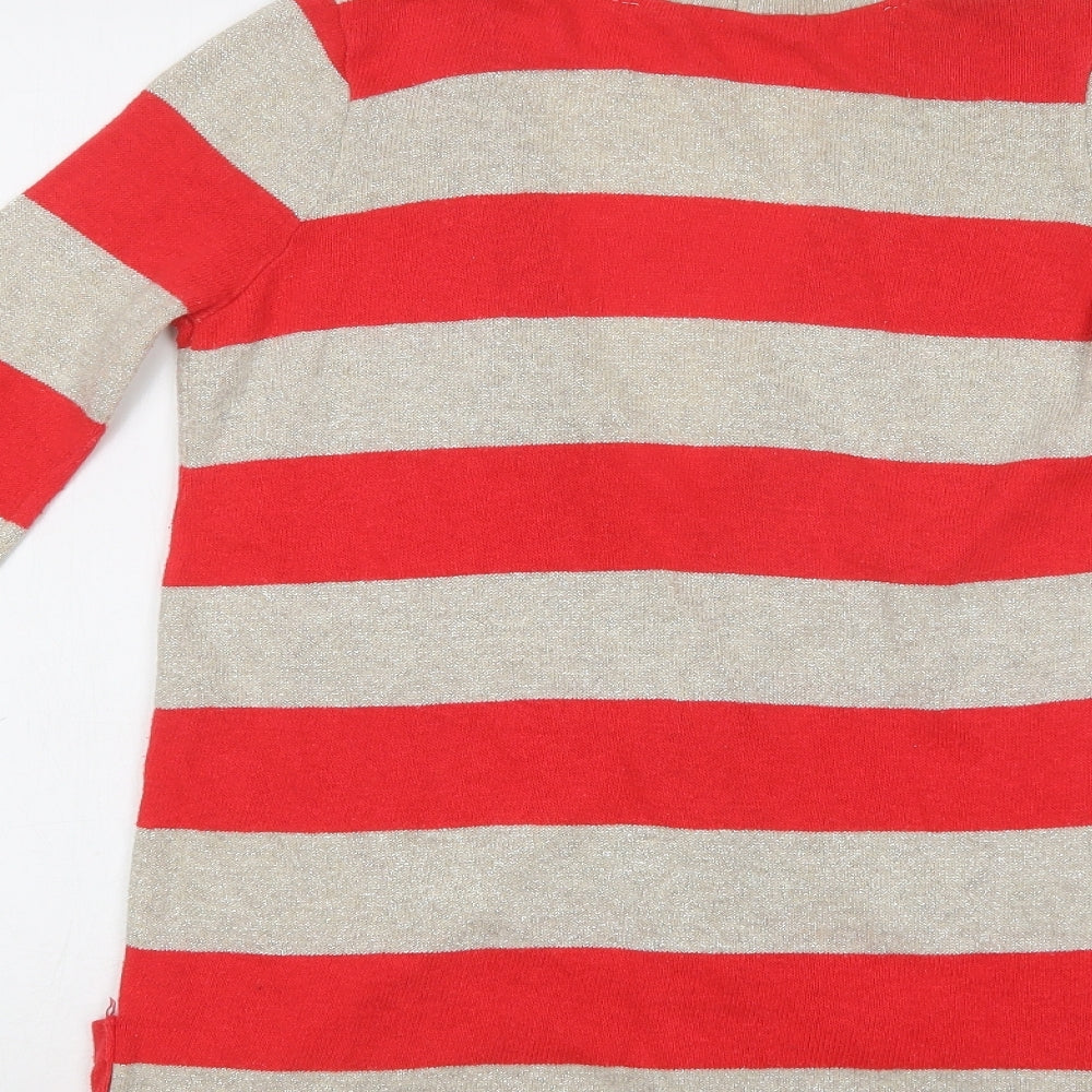 Preworn Womens Red V-Neck Striped Cotton Cardigan Jumper Size S