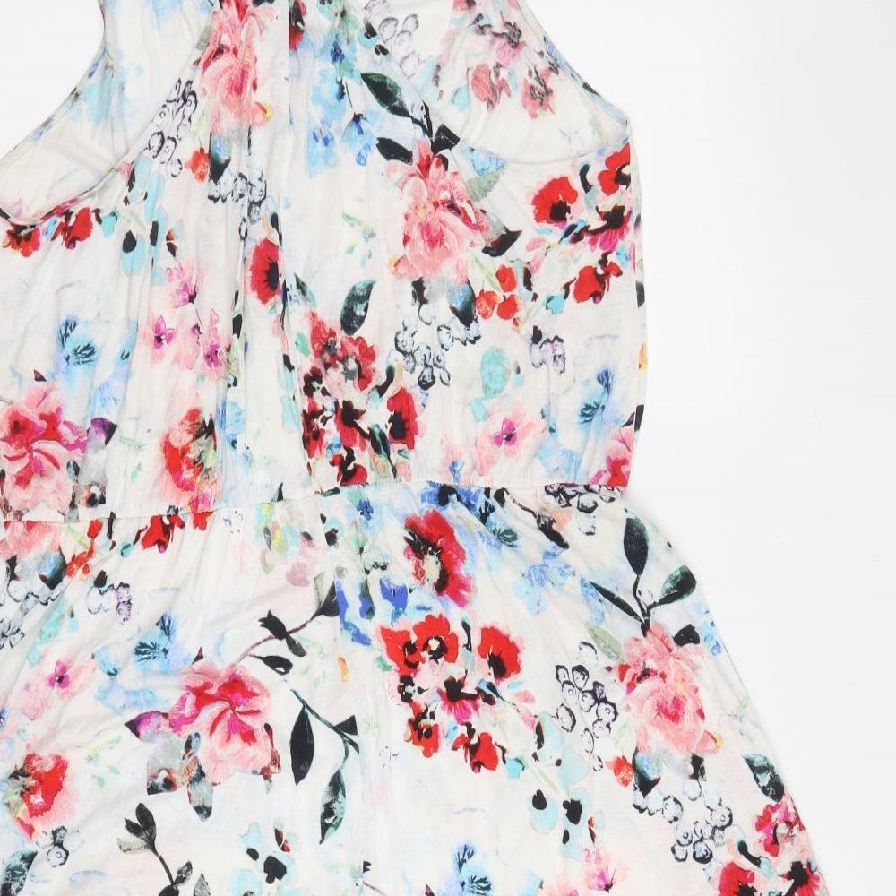 H&M Womens White Floral Viscose A-Line Size M V-Neck