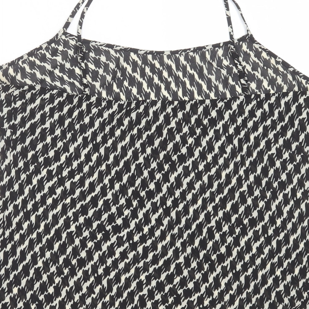 Marks and Spencer Womens Black Geometric Polyester Camisole Blouse Size 16 Round Neck