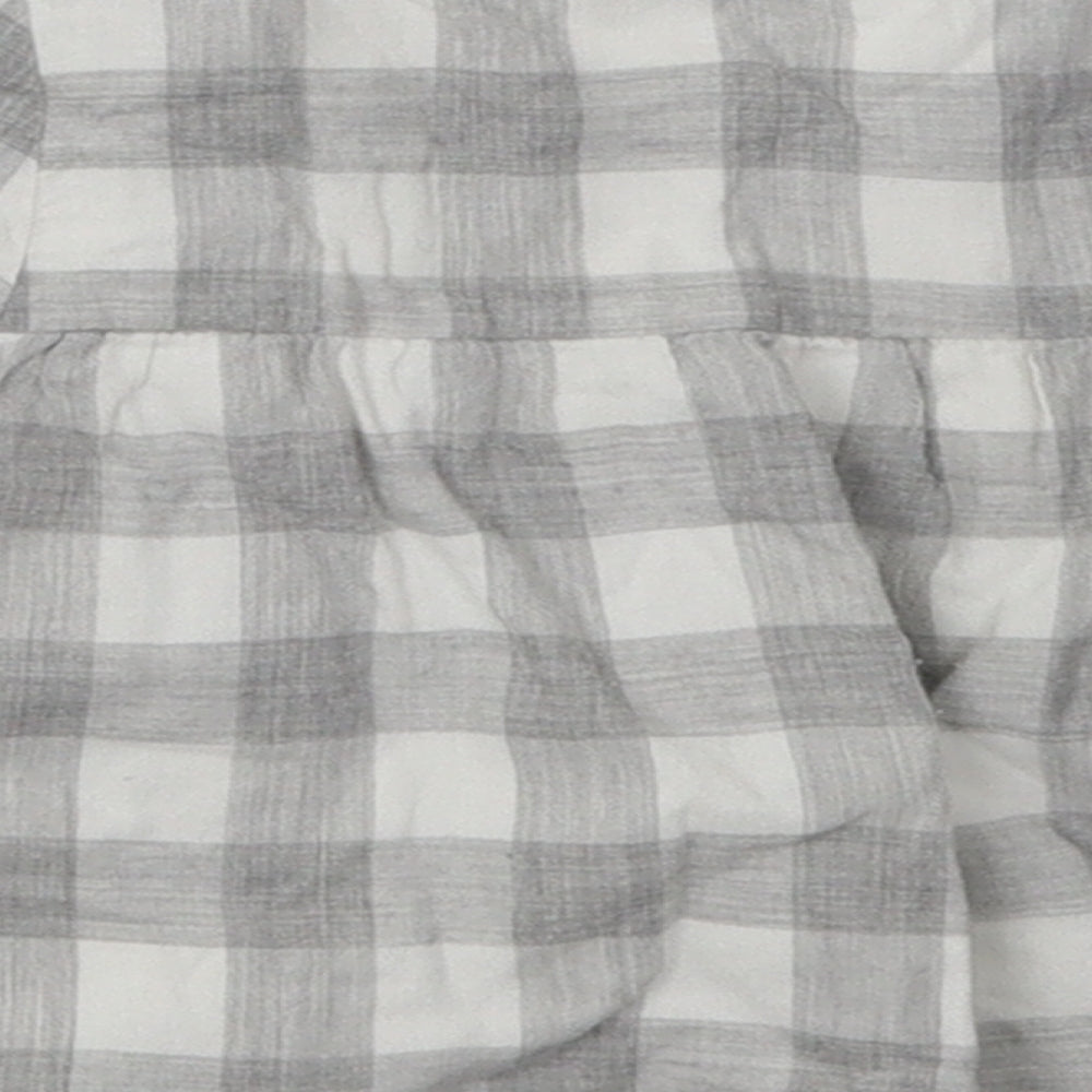 mamas & papas Girls Grey Check Cotton A-Line Size 3-6 Months Crew Neck Button