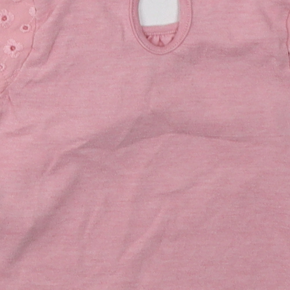 F&F Girls Pink Cotton Basic T-Shirt Size 0-3 Months Crew Neck Button