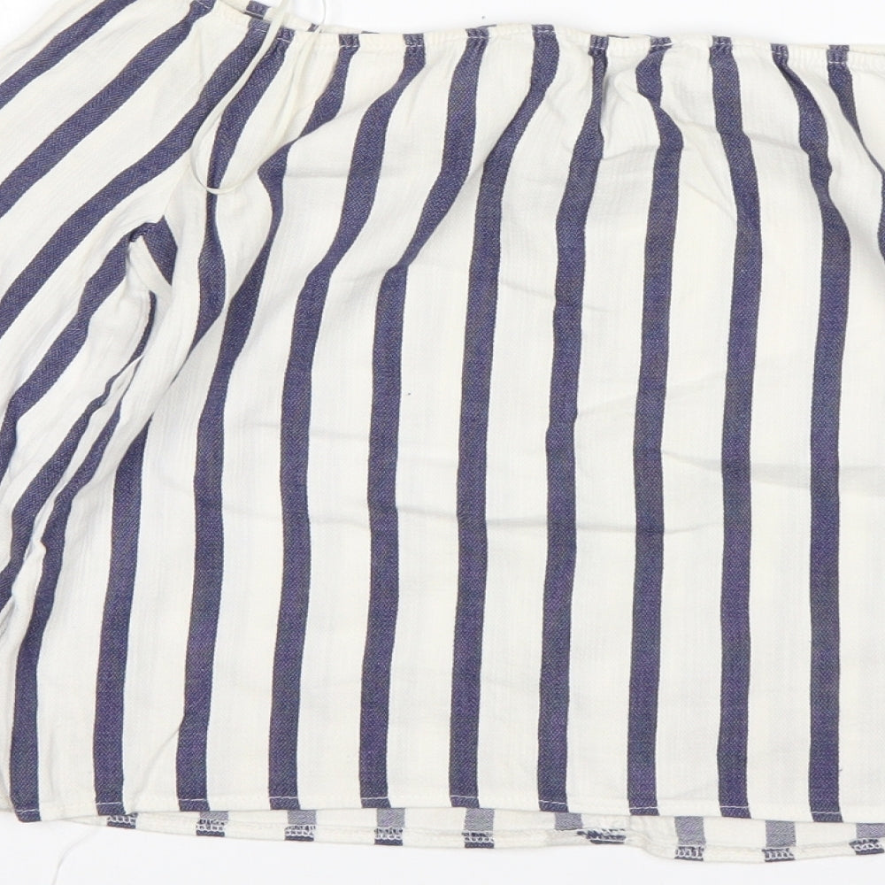Miss Selfridge Womens Multicoloured Striped Cotton Basic T-Shirt Size 4 Off the Shoulder