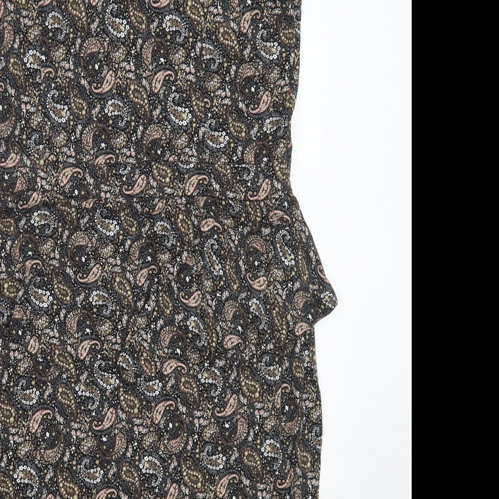 Warehouse Womens Black Paisley Viscose Shift Size 16 Round Neck