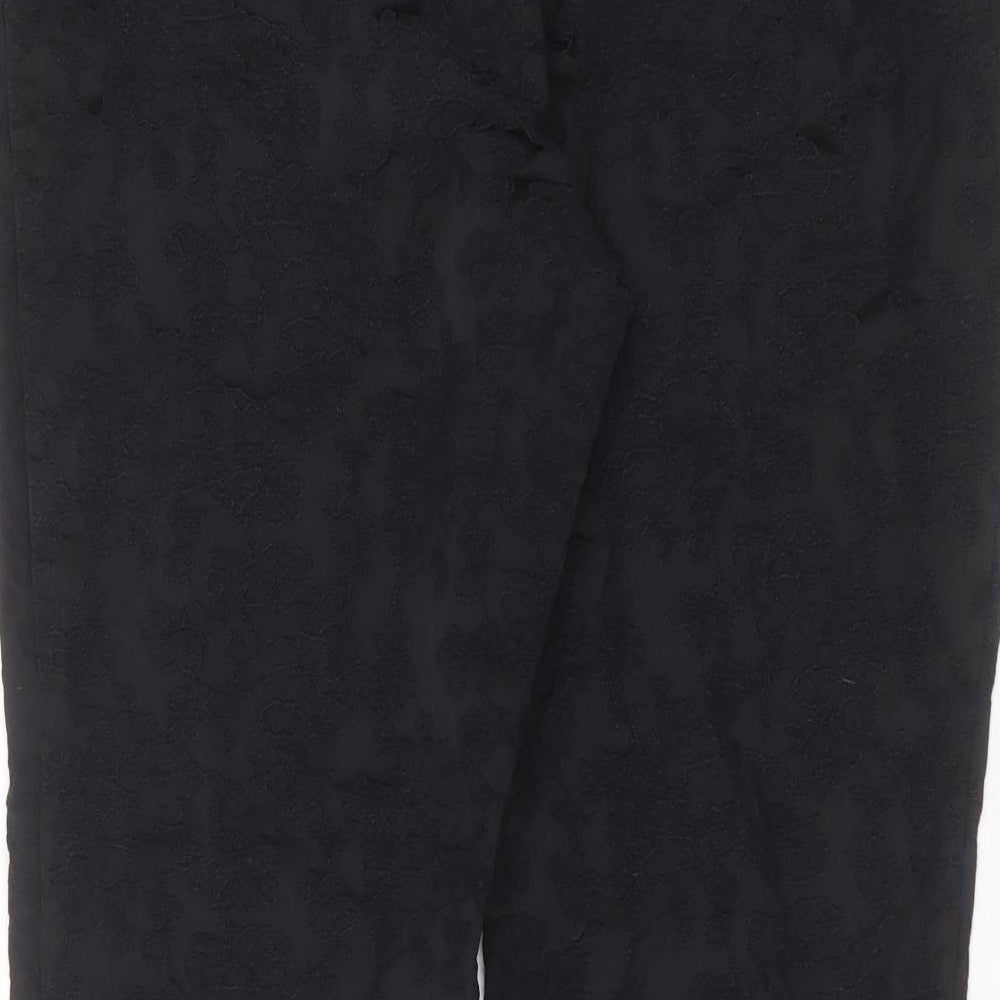 Marks and Spencer Womens Black Floral Polyester Blend Trousers Size 36 in L29 in Regular