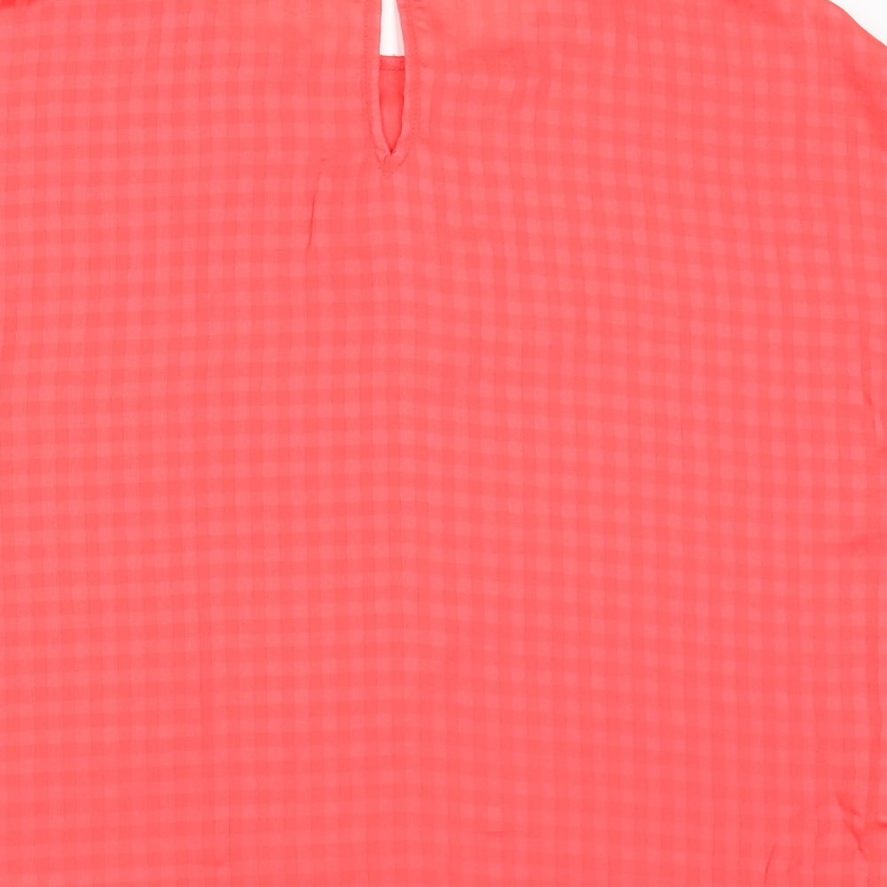 Papaya Womens Pink Check Polyester Basic Blouse Size S Round Neck