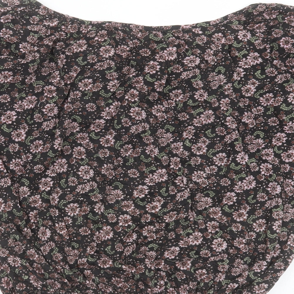 New Look Womens Black Floral Polyester Blend Basic Blouse Size 12 Round Neck