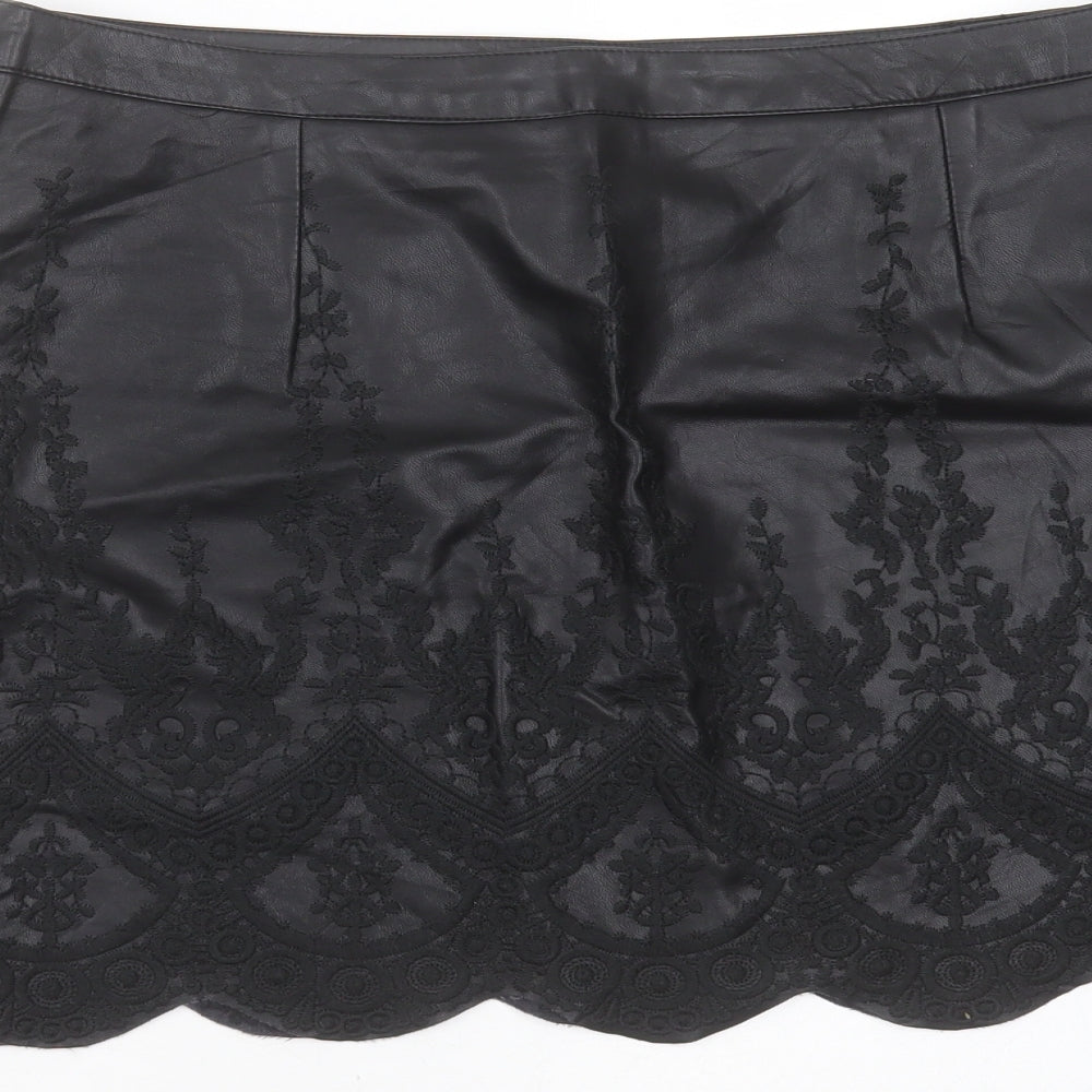 Bikbok Womens Black Floral Polyester Mini Skirt Size M - Embroidered detail