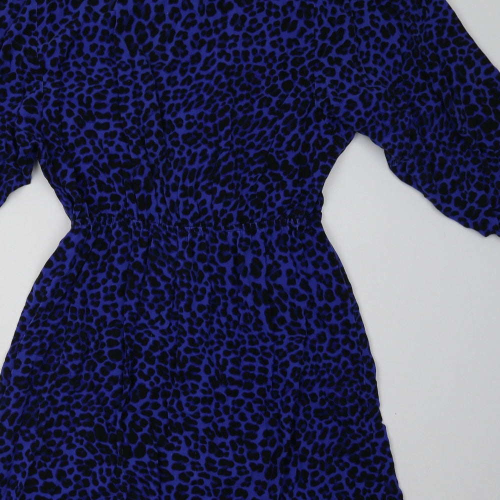 H&M Womens Blue Animal Print Viscose A-Line Size 8 Crew Neck Pullover