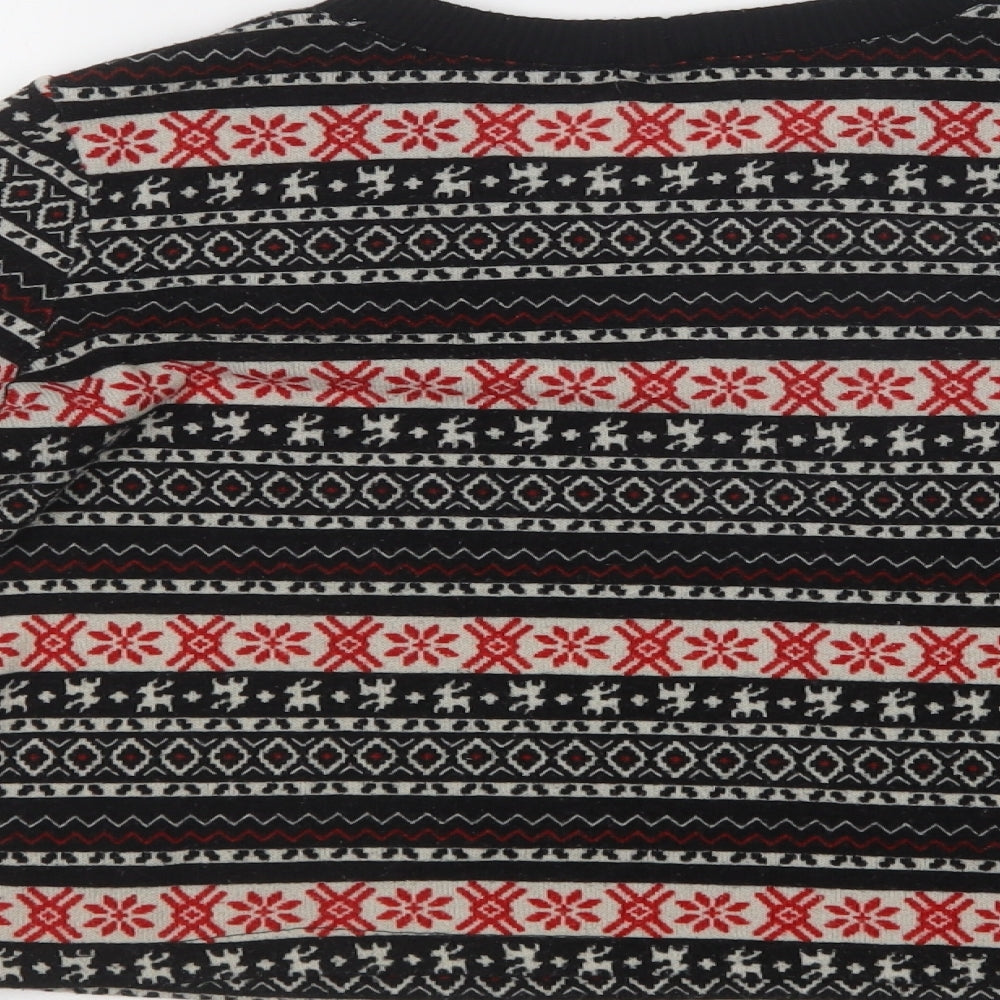 Pins & Needles Womens Black Crew Neck Fair Isle Polyester Pullover Jumper Size S