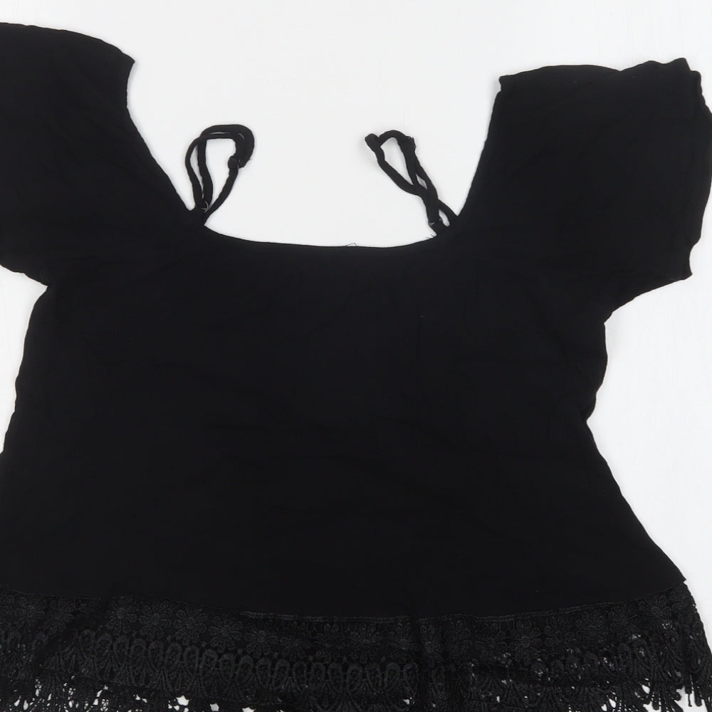 Select Womens Black Polyester Basic Blouse Size 12 Square Neck - Lace Detail