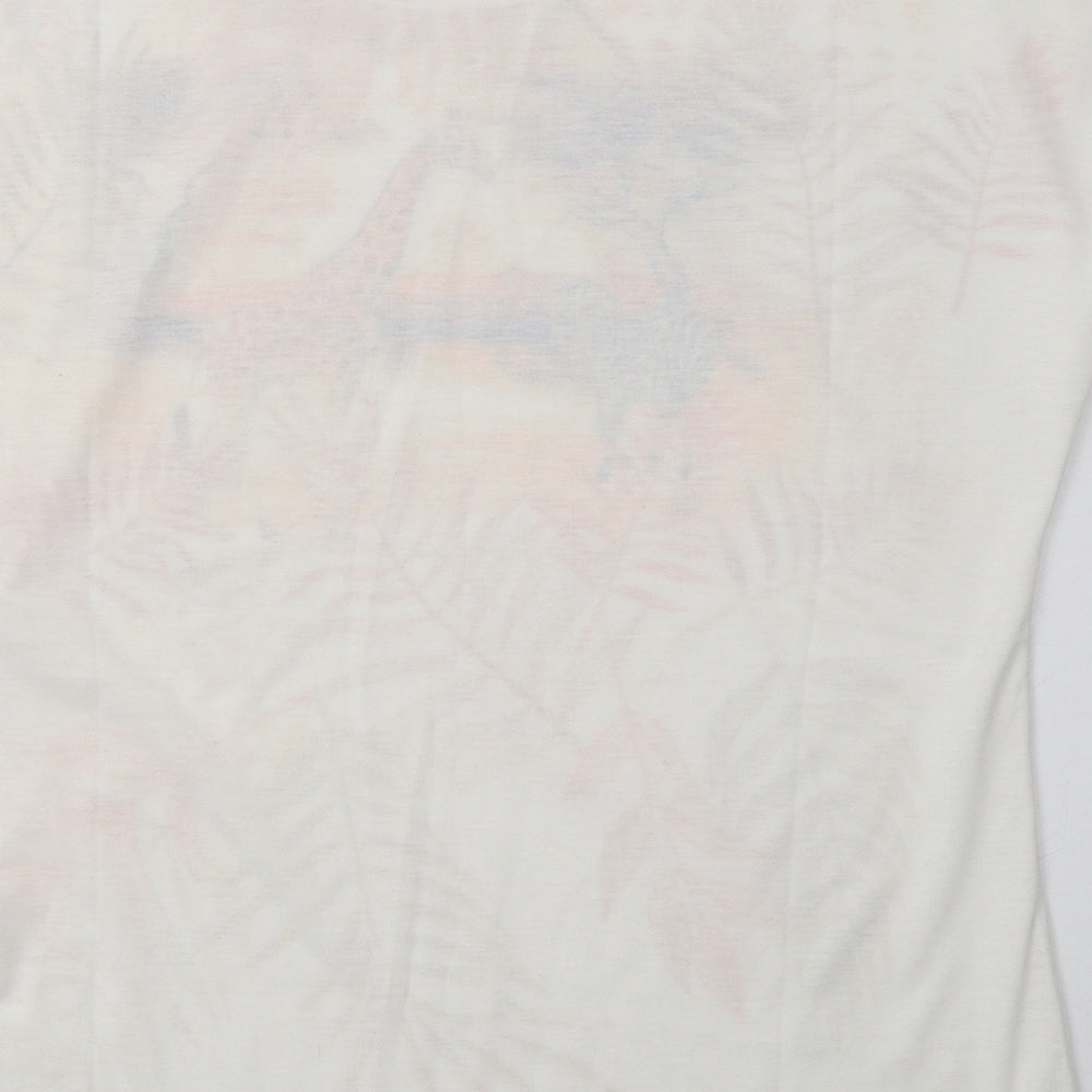 Atlas Womens White Geometric Polyester Basic T-Shirt Size 14 Crew Neck