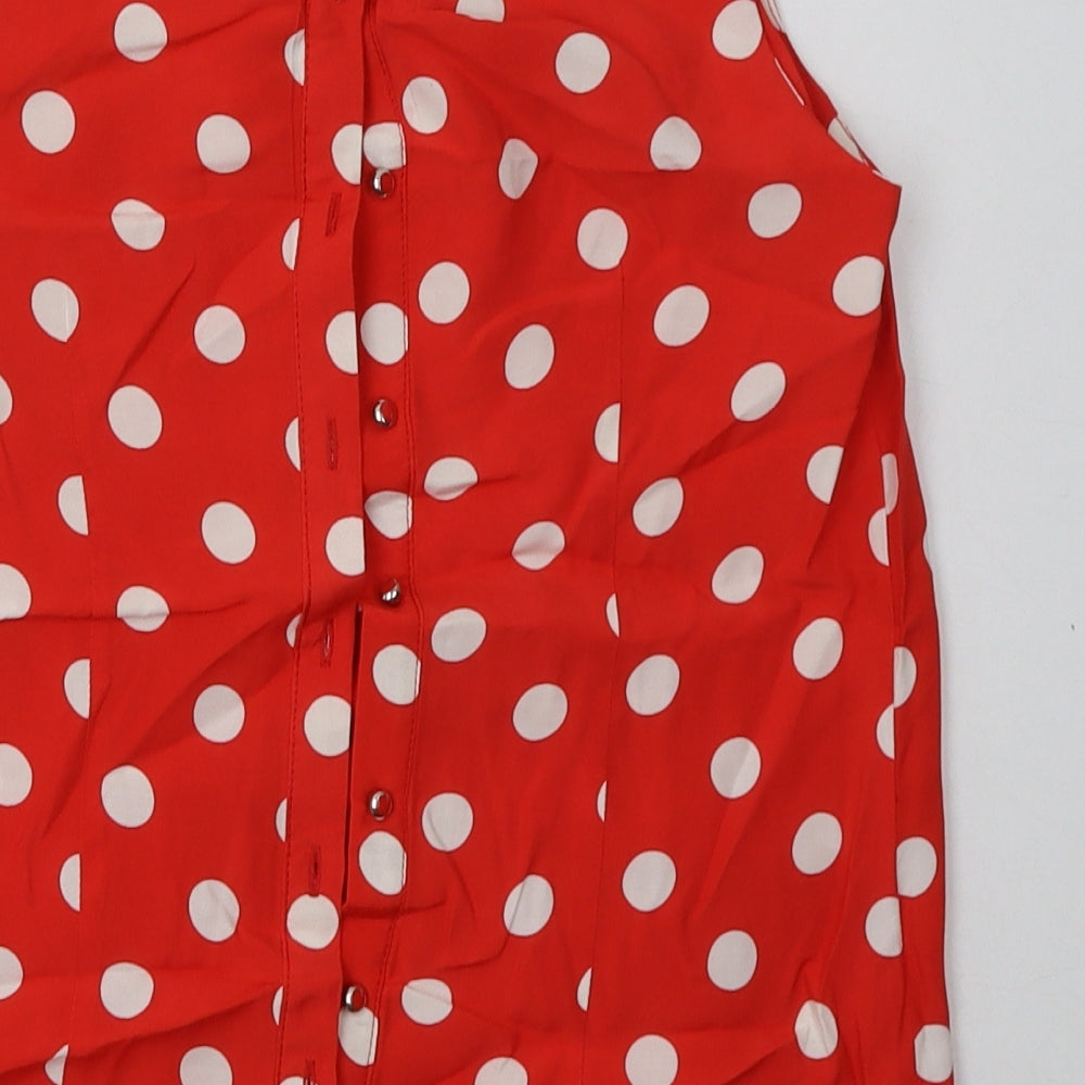 Dorothy Perkins Womens Red Polka Dot Viscose Basic Tank Size 8 Crew Neck