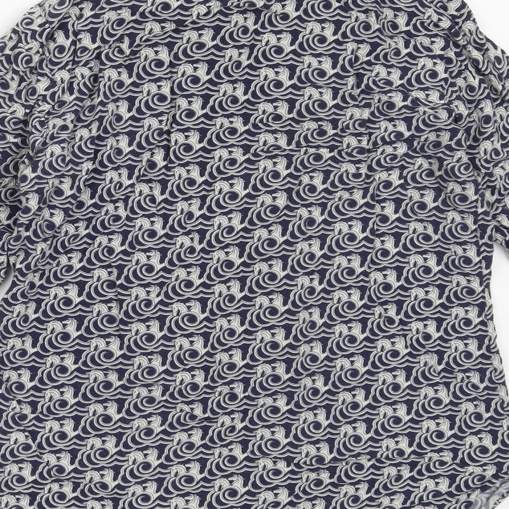 Warehouse Womens Blue Geometric Viscose Basic Button-Up Size 6 Collared