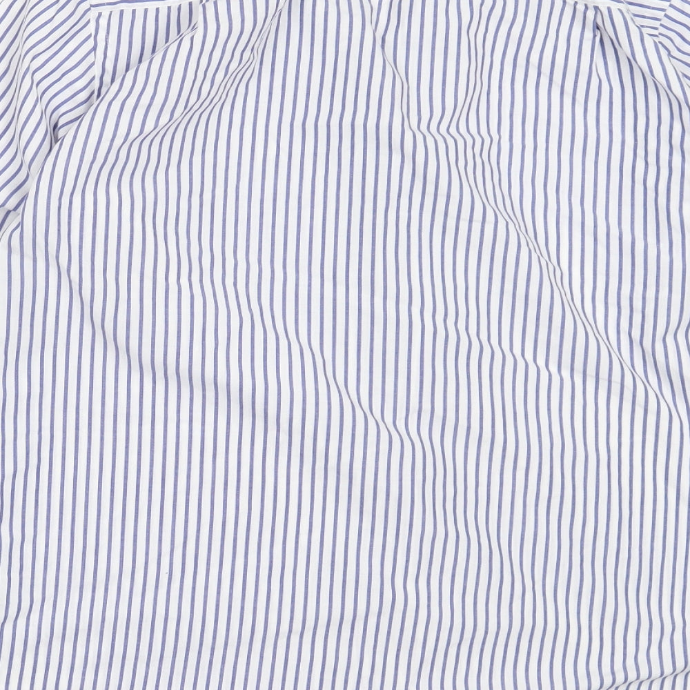Cedar Wood State Mens White Striped Polyester Button-Up Size 15.5 Collared