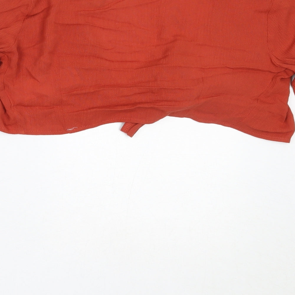 Missguided Womens Orange Viscose Cropped Blouse Size 4 V-Neck