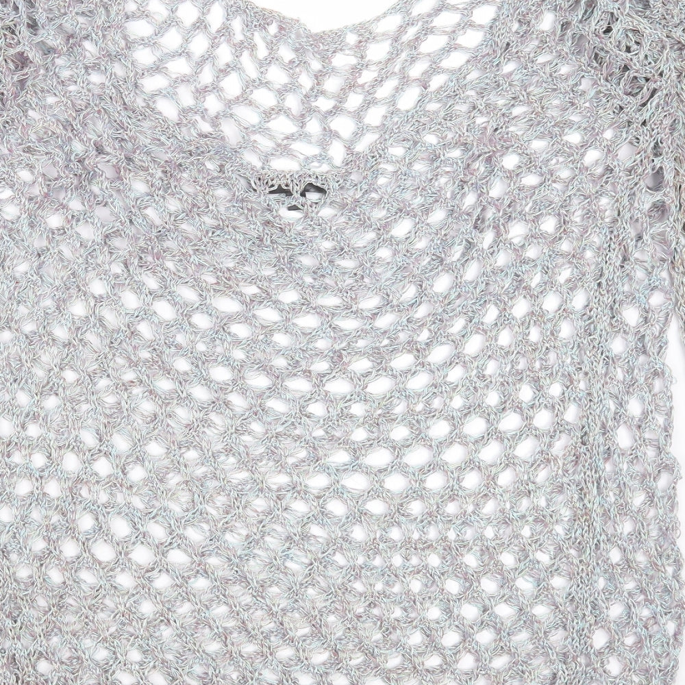 Missguided Womens Blue Round Neck Geometric Polyester Pullover Jumper Size 10