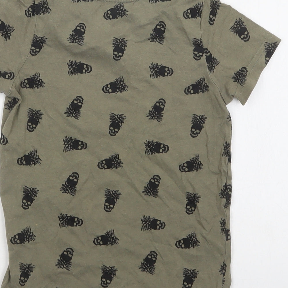 Matalan Boys Green Geometric Cotton Basic T-Shirt Size 4 Years Crew Neck - Skull Print