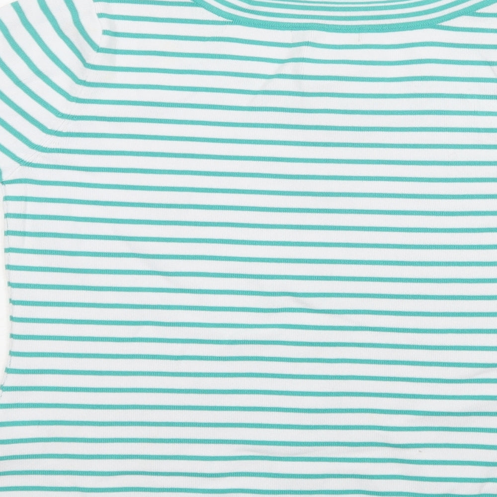 Sky Womens Green Crew Neck Striped Viscose Cardigan Jumper Size 10